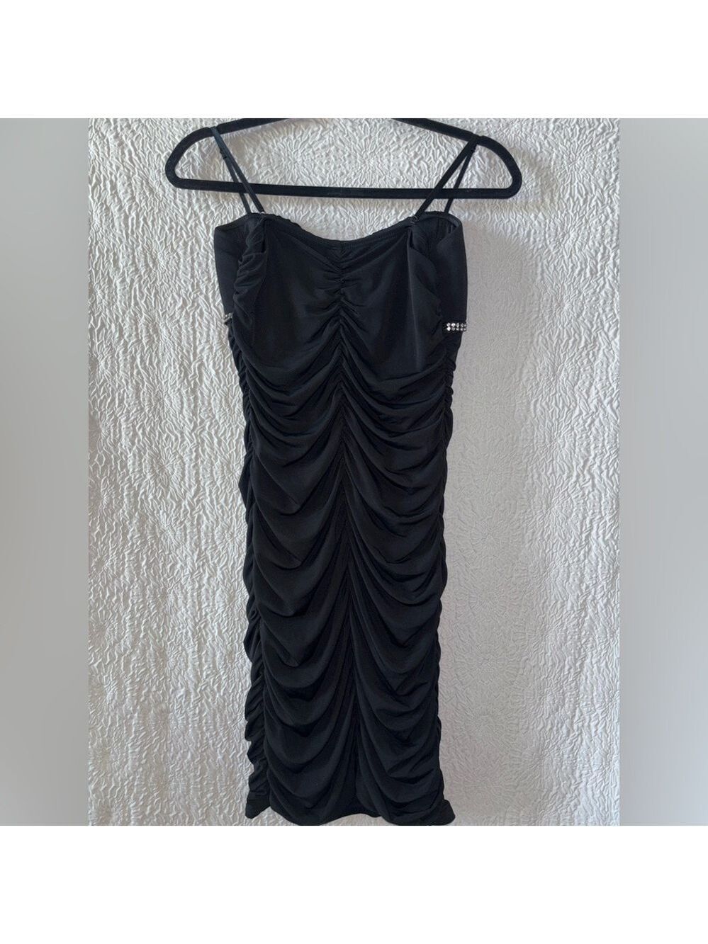 Ruby Rox Ruched Bodycon Rhinestone Spaghetti Strap Mini Dress - Picture 4 of 9